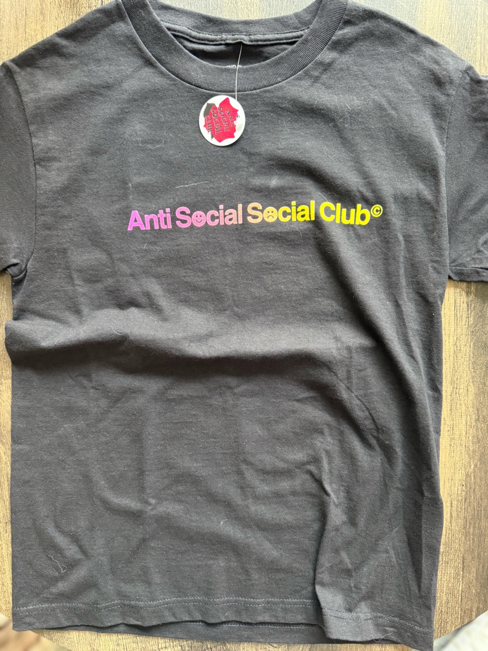 Anti Social Social Club Black Tee with Pink-to-Yellow Logo